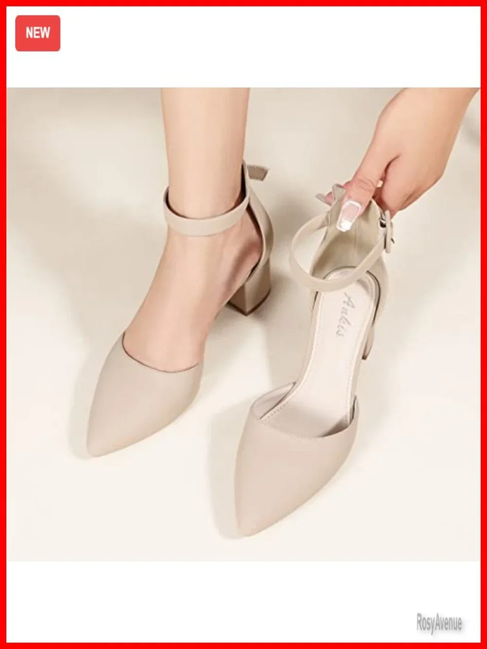 Closed Toe Pointed Toe Heels Block Chunky Heels Ankle Strap Pumps 2.25 Inch